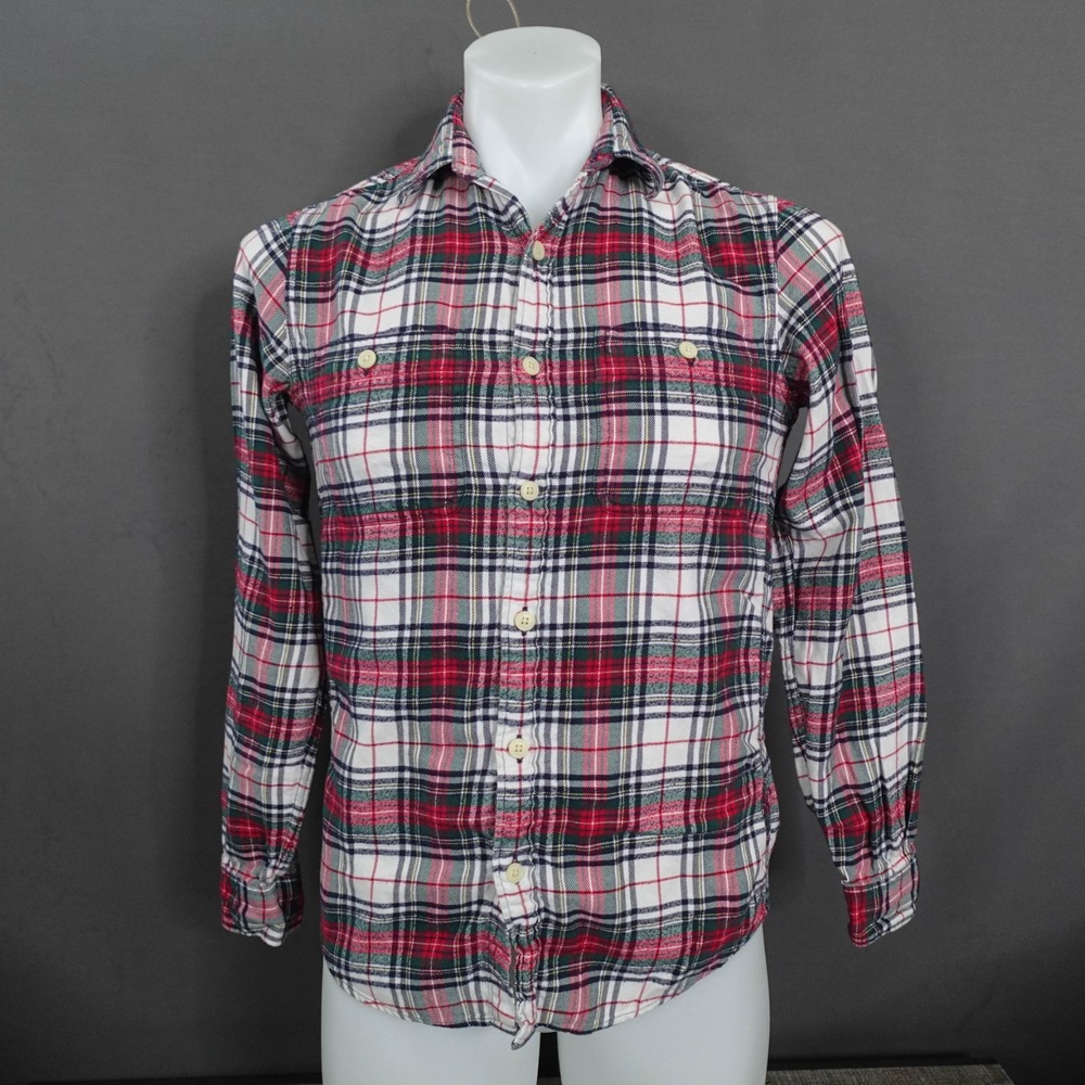 J Crew Mens Flannel Shirt XS Red Plaid Cotton Slim Fit Outdoor Grunge Everyday